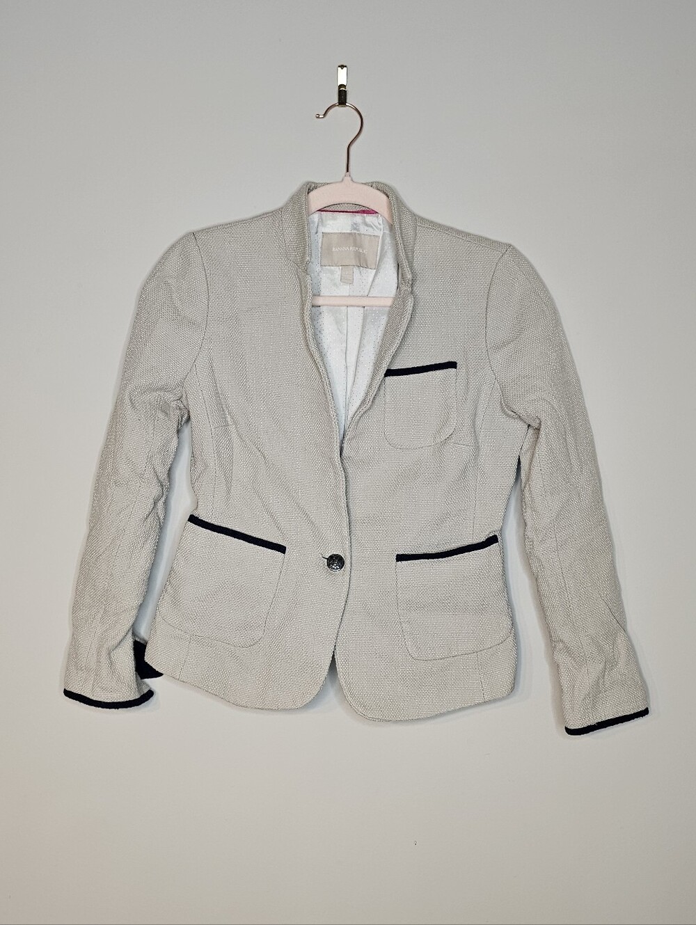 Banana Republic Fitted Blazer Jacket 100% Cotton Size 2 Fully Lined Tan Crest